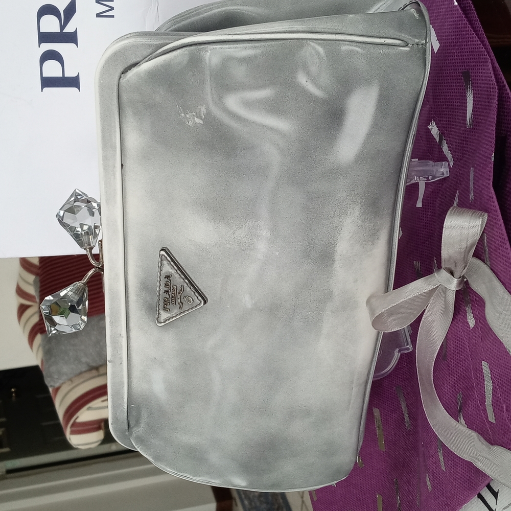 Prada Silver Clutch with Crystal Accents